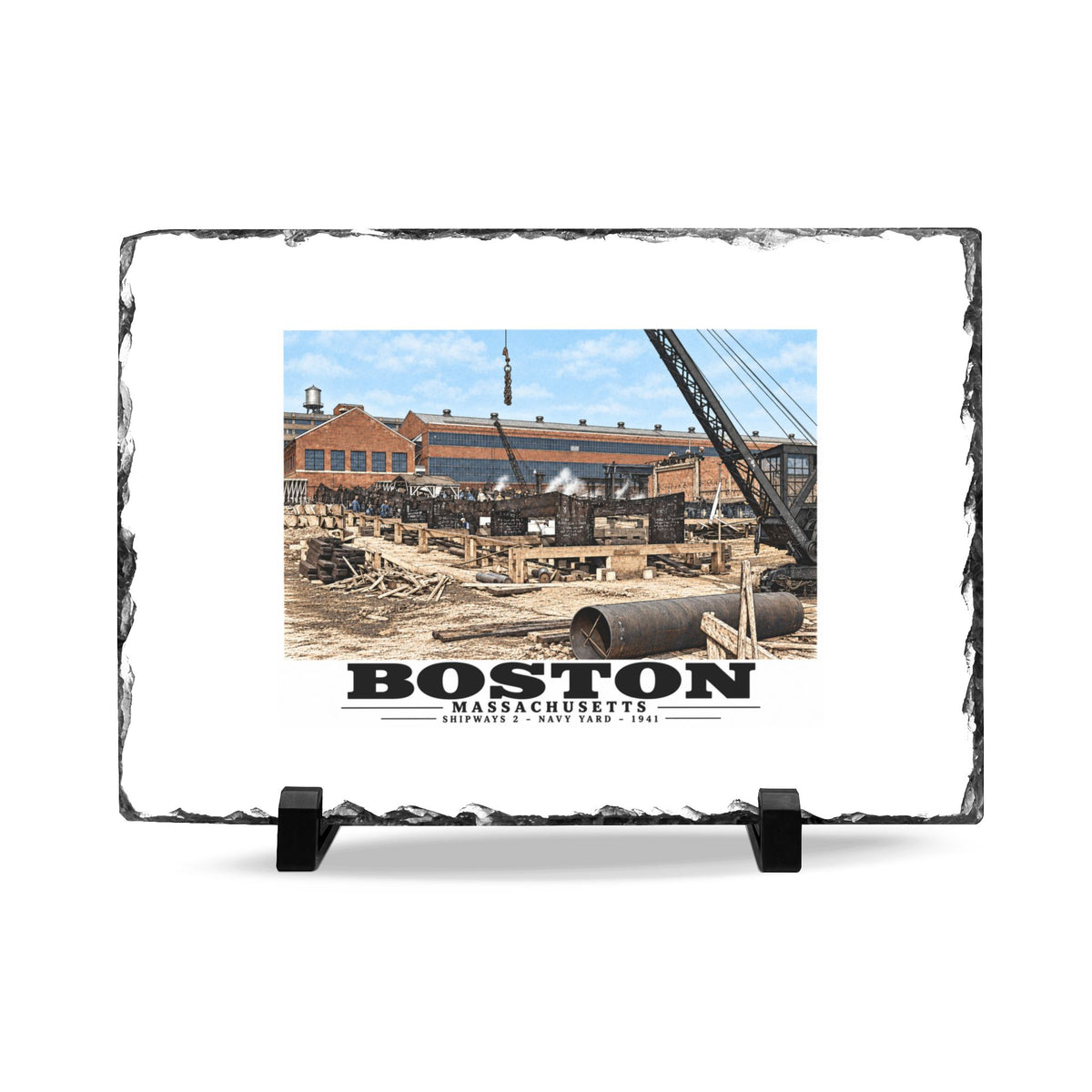 Shipways #2 Start of construction Completed 9/1941 7 × 11 in Slate Desk Plaque - Boston Harbor