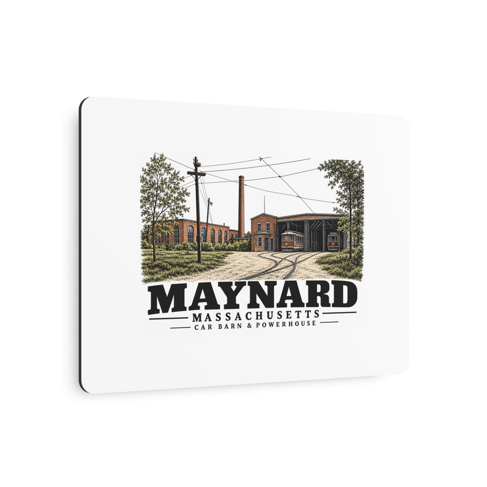 Illustrated Car Barn & Powerhouse in Maynard on metal art sign