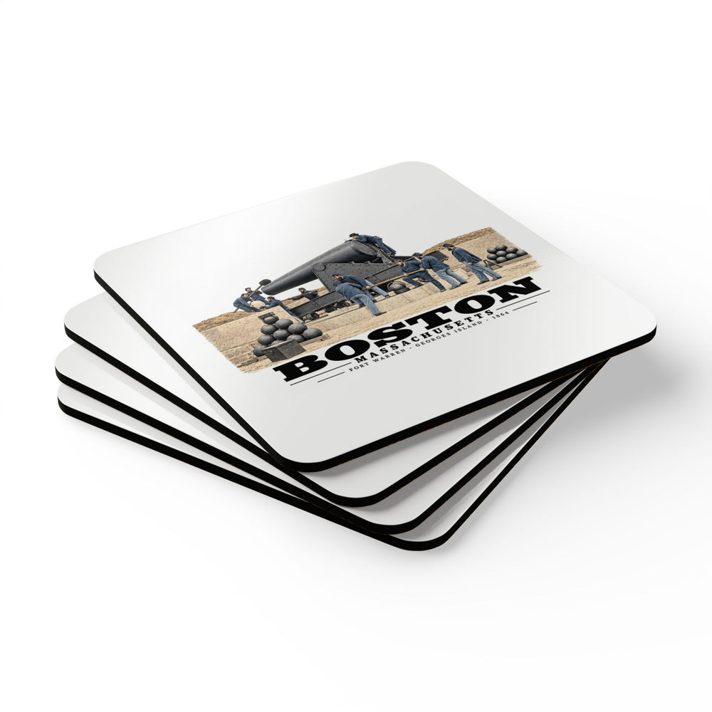 View of the 15 inch gun, Fort Warren, 1864 Cork Back Coaster Set - Boston Harbor