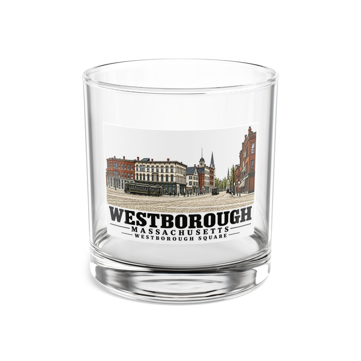 Illustrated Westborough Square in Westborough on rocks glass