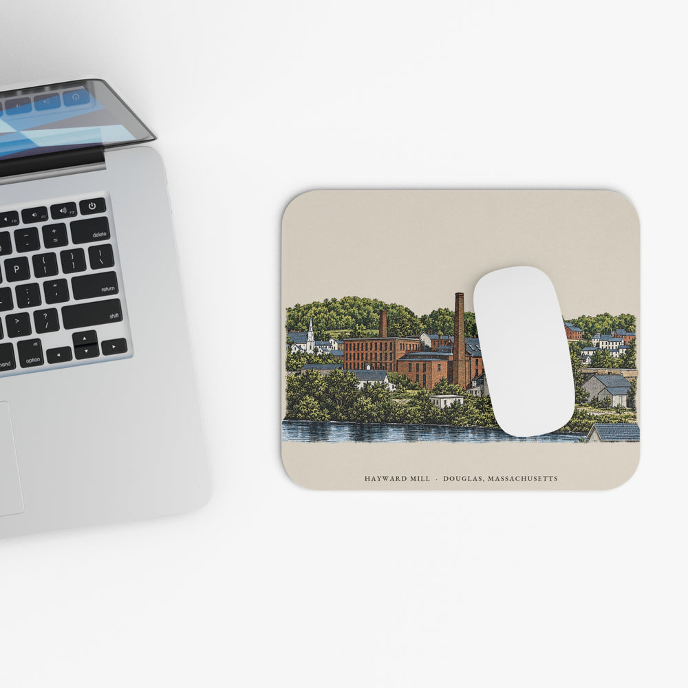 Douglas Hayward Mill mouse pad mockup showing the full illustrated print