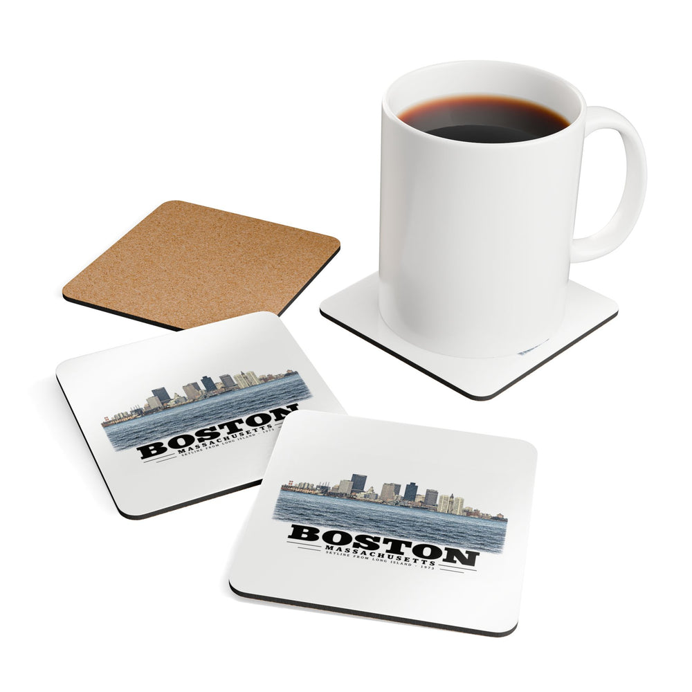 Skyline from near Long Island Cork Back Coaster Set - Boston Harbor
