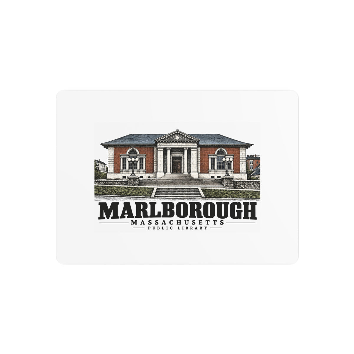 Illustrated Public Library in Marlborough on metal art sign