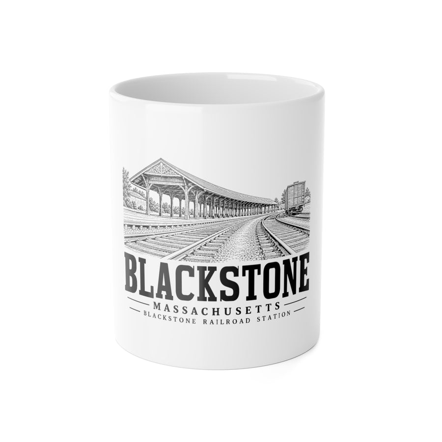 Blackstone Railroad Station 11 oz Ceramic Mug in White — front view