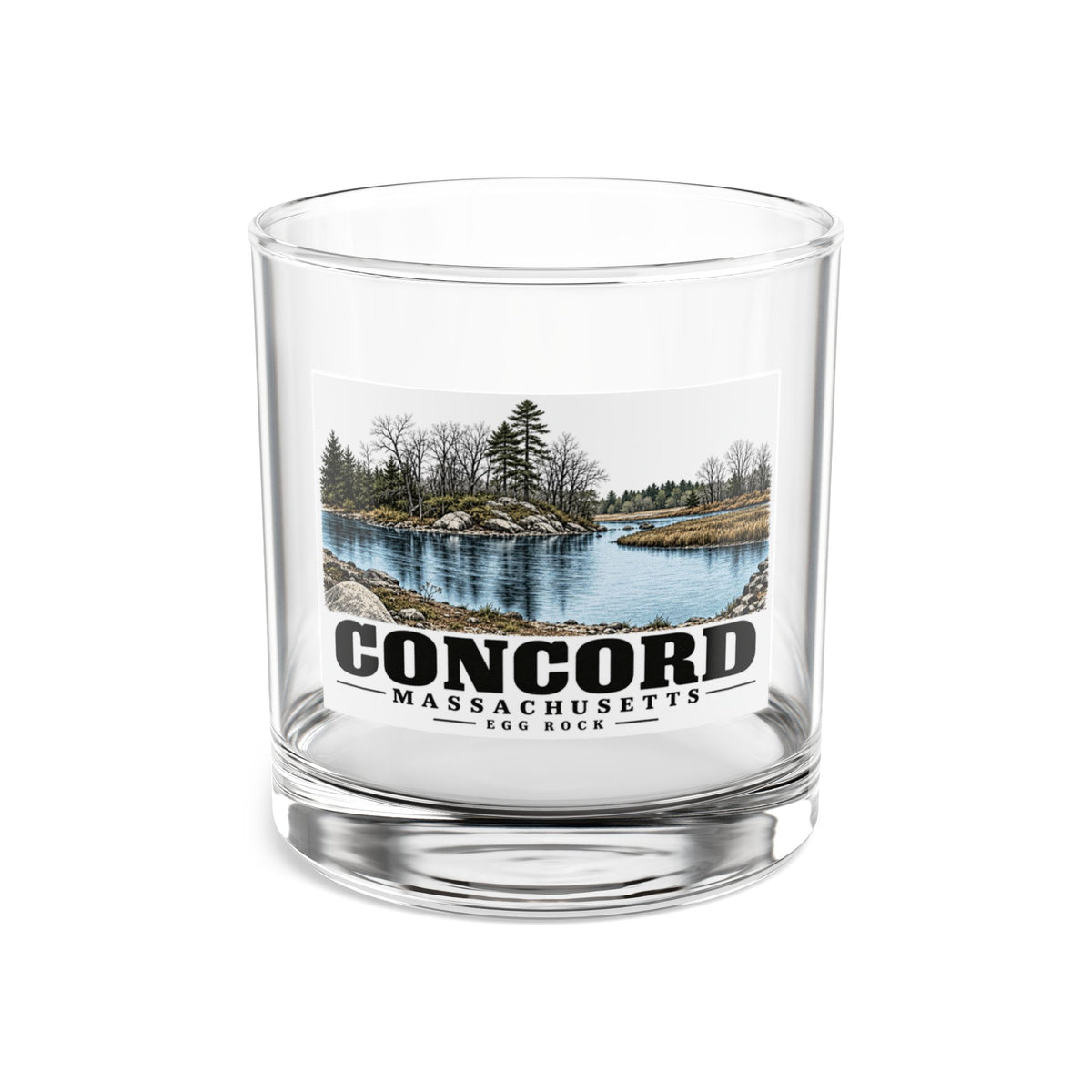 Illustrated Egg Rock in Concord on rocks glass