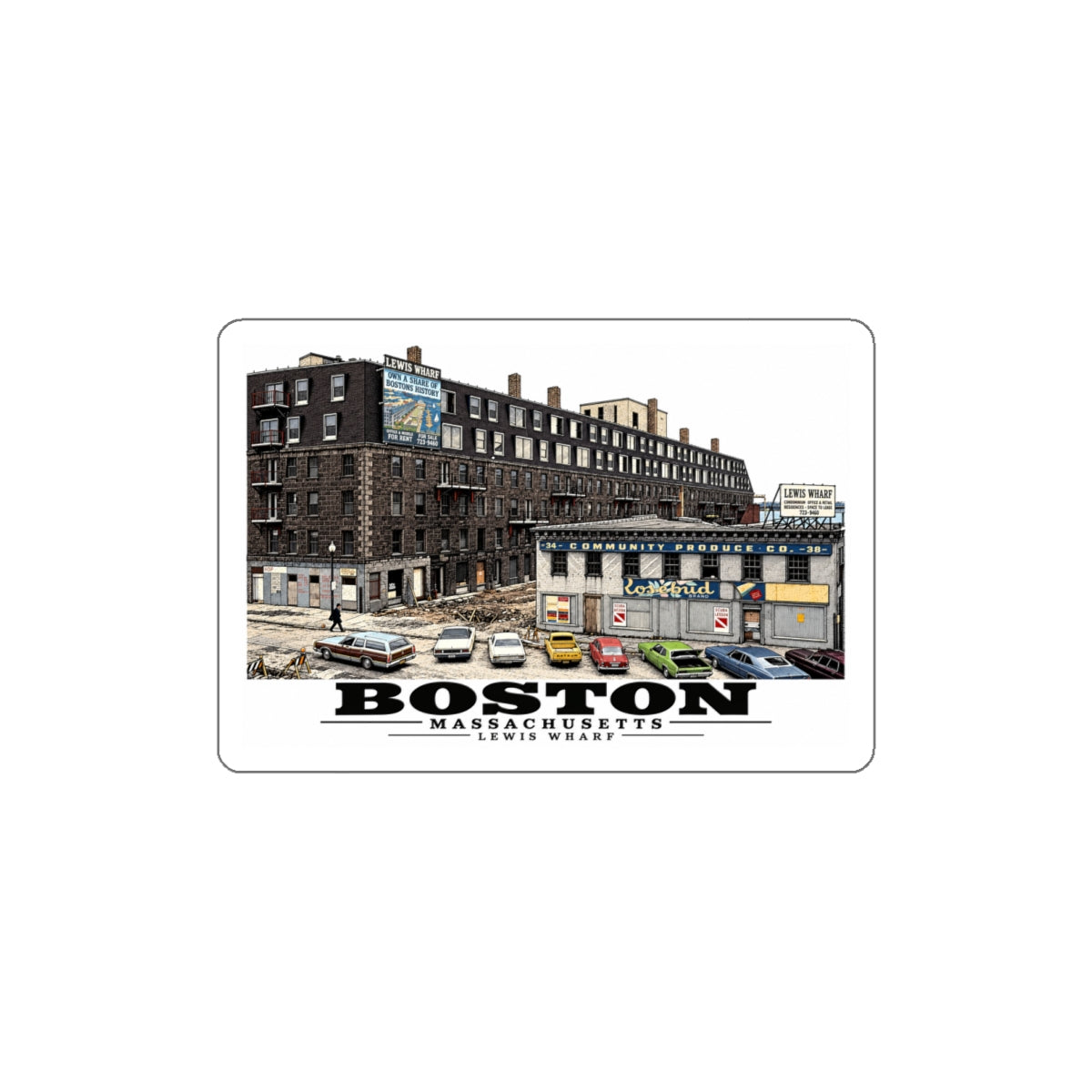 Lewis Wharf 4 in White Die-Cut Sticker - Boston Harbor