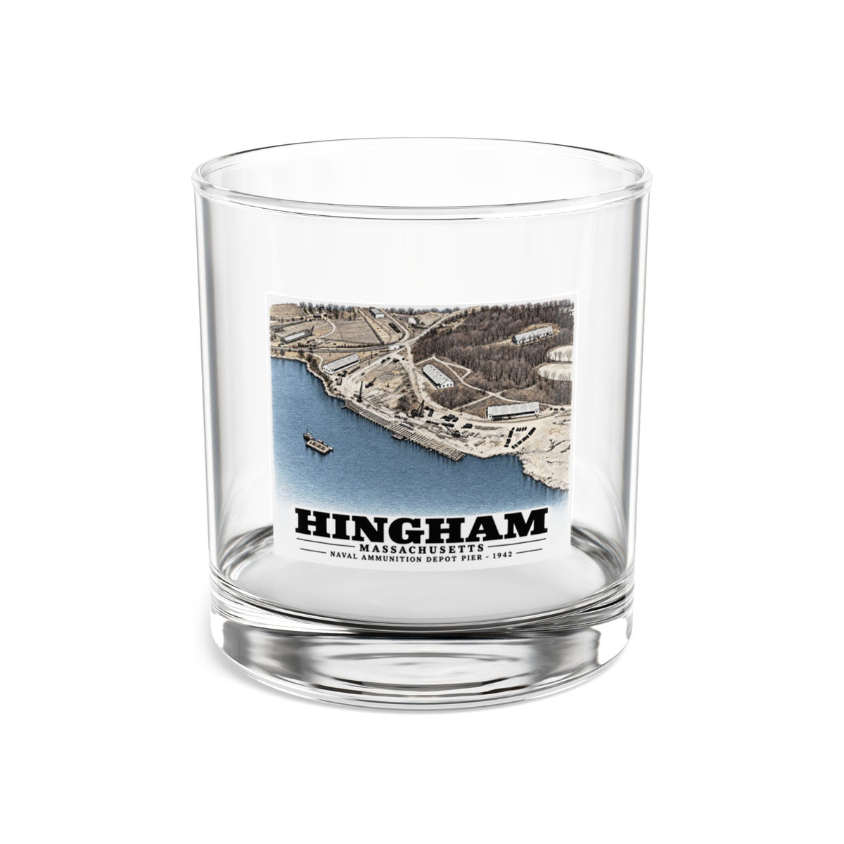 Construction progress New pier USNAD, Hingham, MA 10 oz Rocks Glass - Boston Harbor