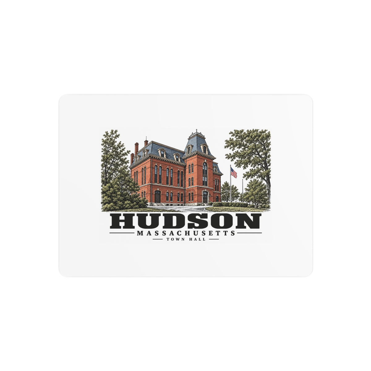 Illustrated Town Hall in Hudson on metal art sign