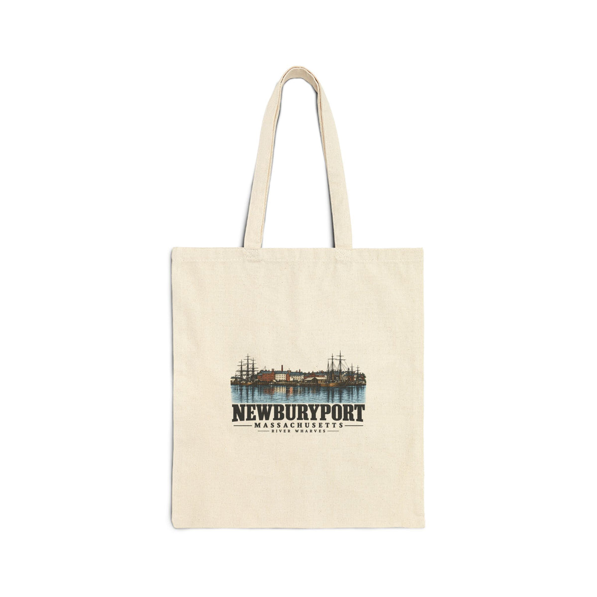 River wharves and sailing vessels, 1864 Natural + Black Heavy Canvas Tote - Merrimack Valley Goods