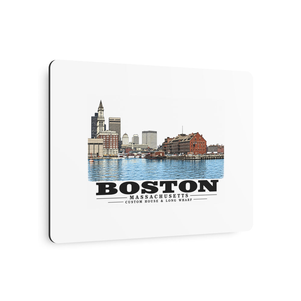 Custom House left to Long Wharf right 7 × 5 in Horizontal Metal Wall Art - Boston Harbor