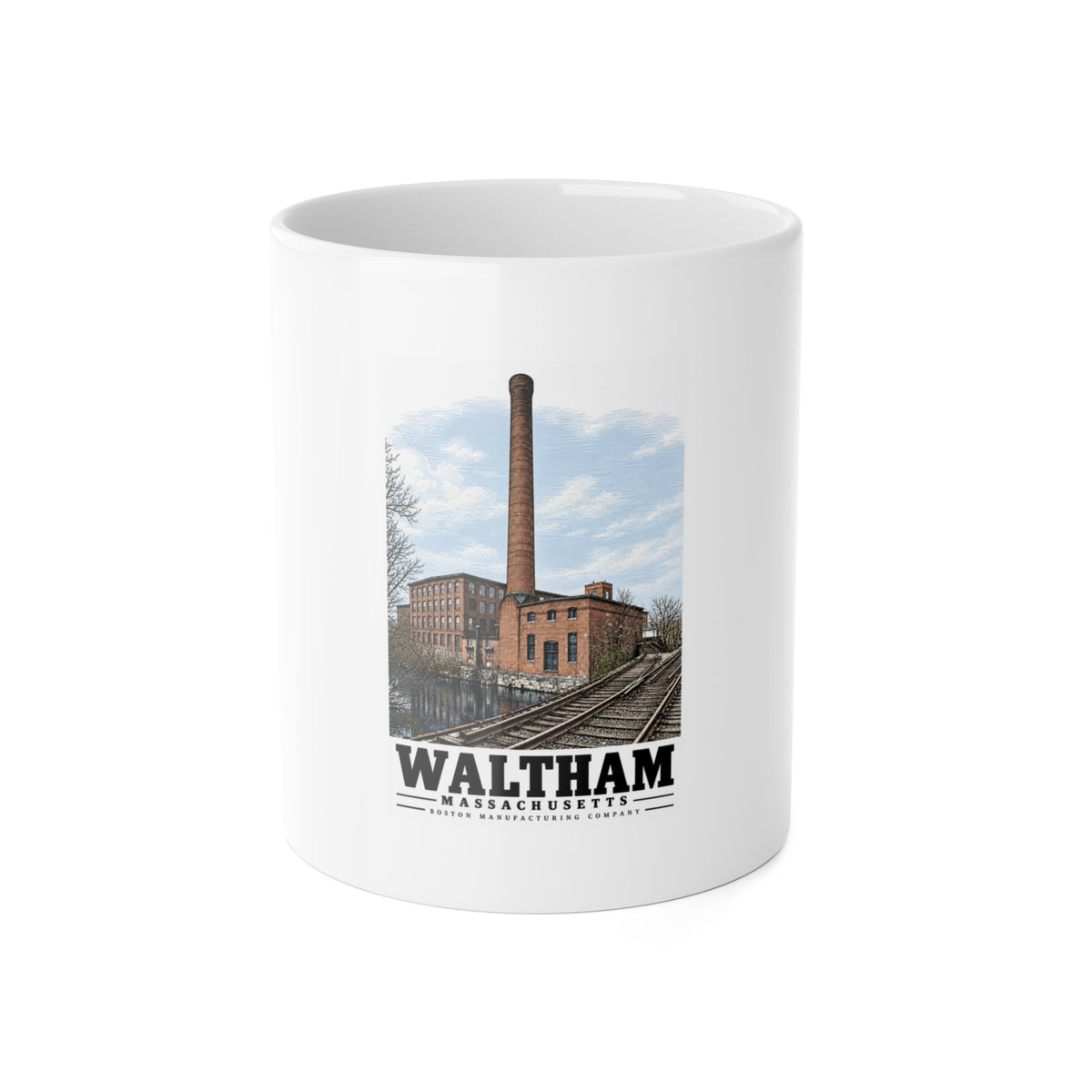 Illustrated Boston Manufacturing Company in Waltham on ceramic mug
