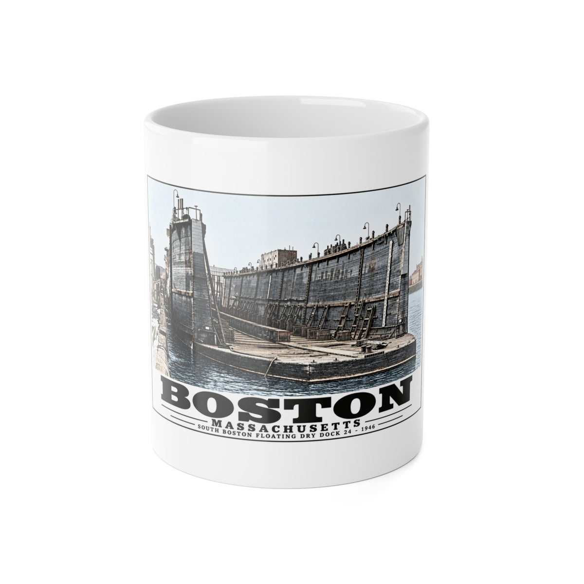 Floating dry dock #24 US Naval Dry Dock, South Boston 11 oz White Ceramic Mug - Boston Harbor