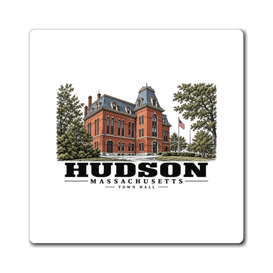 Illustrated Town Hall in Hudson on square magnet