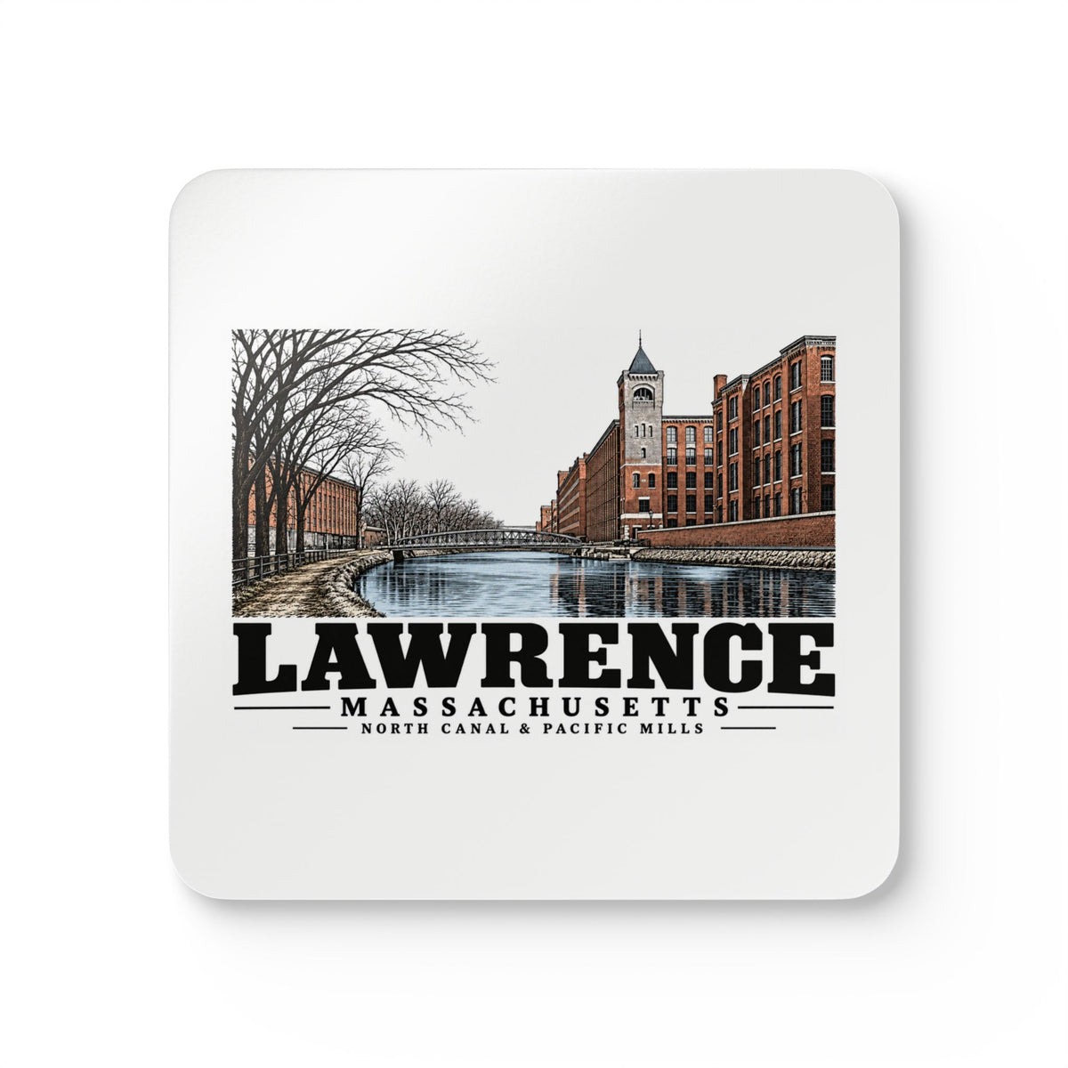 Lawrence North Canal and Pacific Mills Cork Back Coaster Set - Merrimack Valley Goods