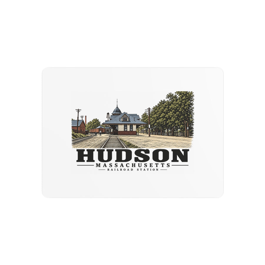 Illustrated Railroad Station in Hudson on metal art sign