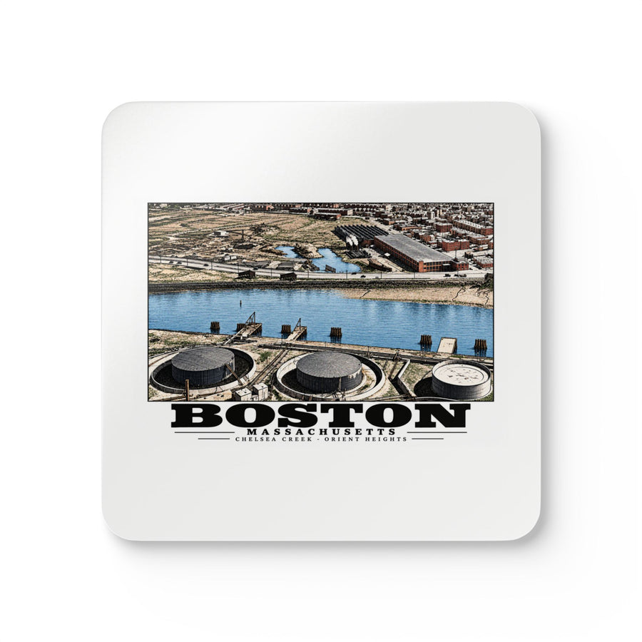 Orient Heights taken at 600 feet-Shore line, Chelsea Creek, East Boston Cork Back Coaster Set - Boston Harbor
