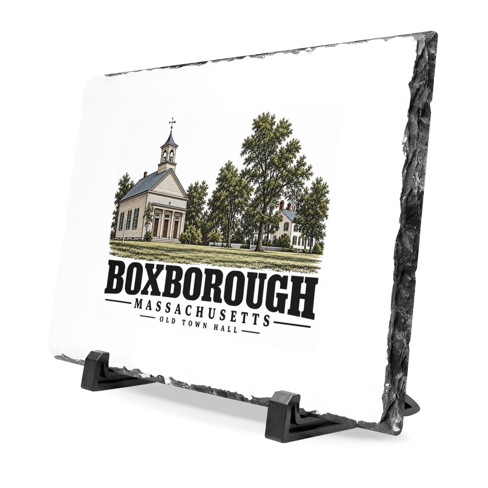 Illustrated Old Town Hall in Boxborough on slate desk plaque