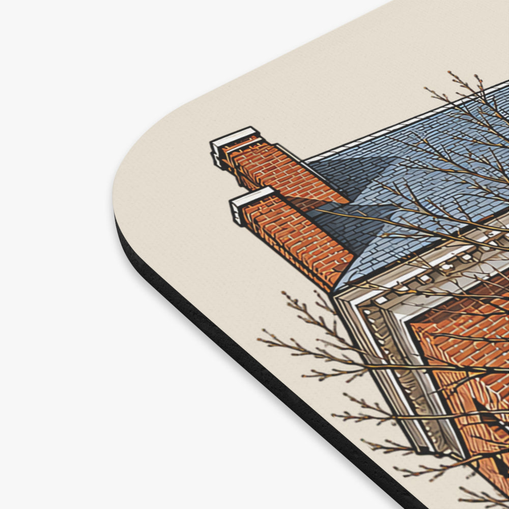 Millbury Carnegie Library mouse pad mockup showing the full illustrated print