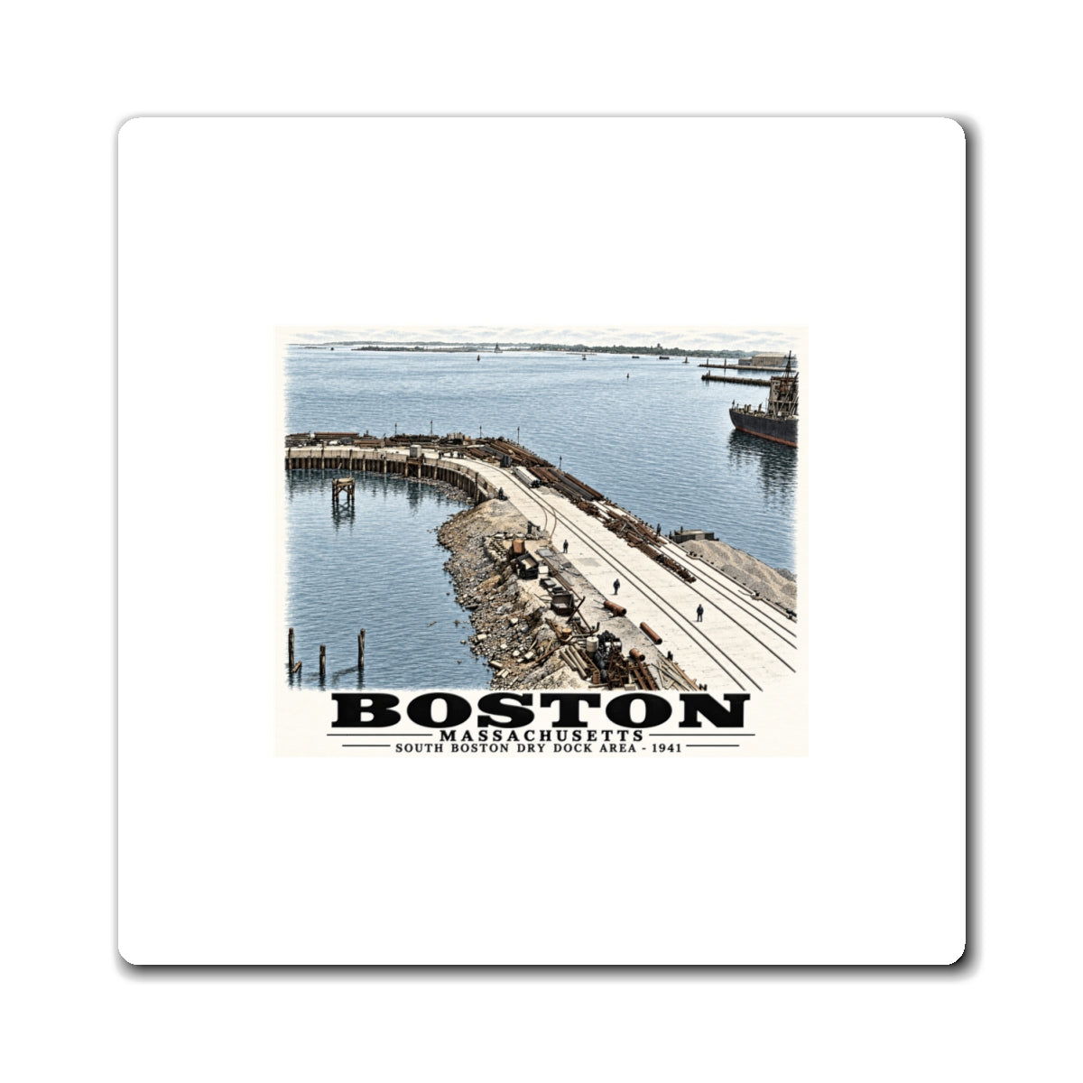 South Boston Dry Dock Area April 16-41 from roof of elevator shaft S 4 in Magnet - Boston Harbor