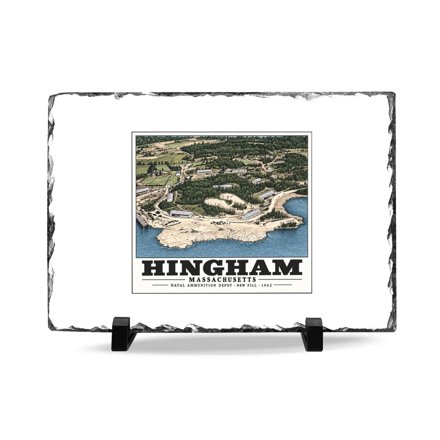 Construction progress New fill USNAD, Hingham, MA 7 × 11 in Slate Desk Plaque - Boston Harbor