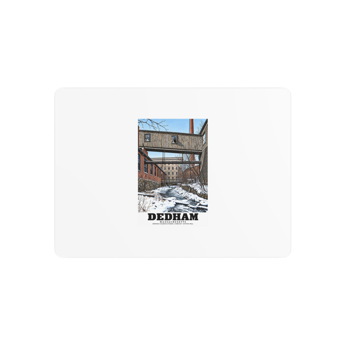 Illustrated Norfolk Manufacturing Company Cotton Mill in Dedham on metal art sign