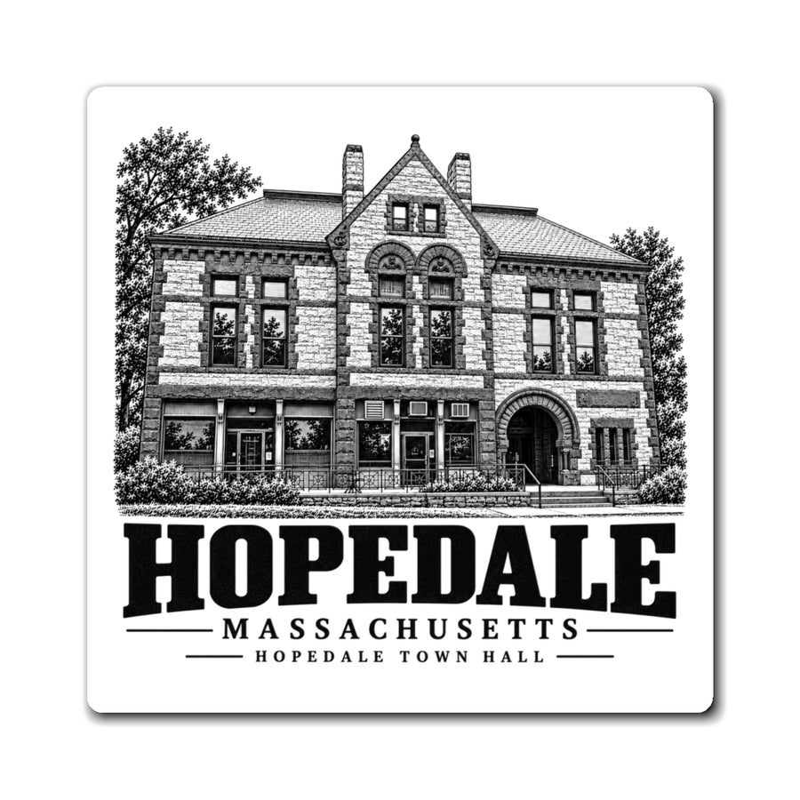 Hopedale Town Hall 4-inch magnet, front view
