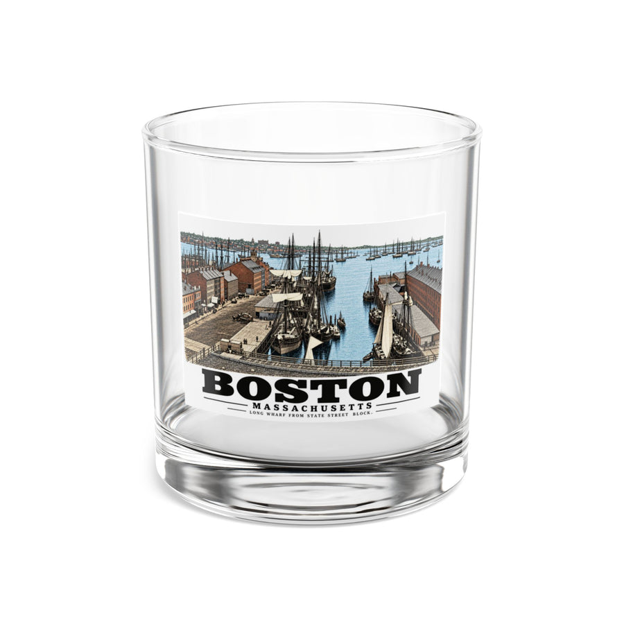 Long Wharf, from State St. block 10 oz Rocks Glass - Boston Harbor