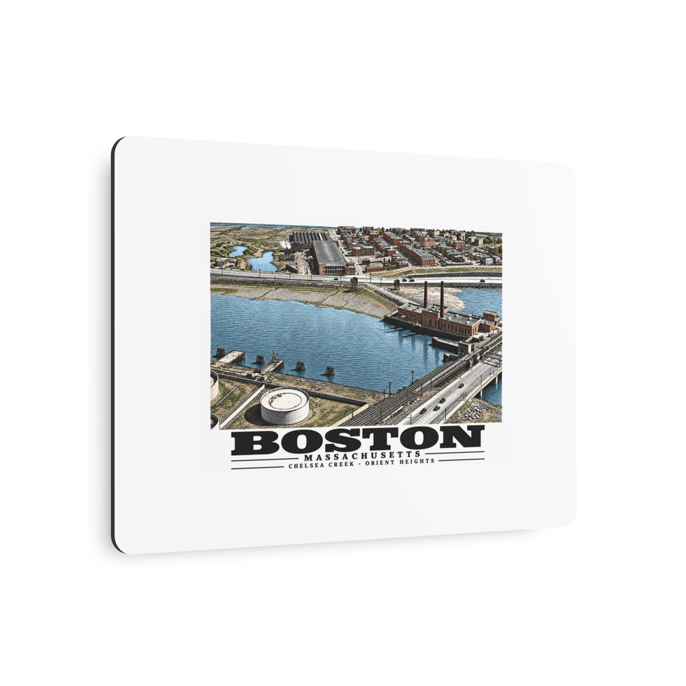 Orient Heights taken at 600 feet-Shore line, Chelsea Creek, East Boston 7 × 5 in Horizontal Metal Wall Art - Boston Harbor