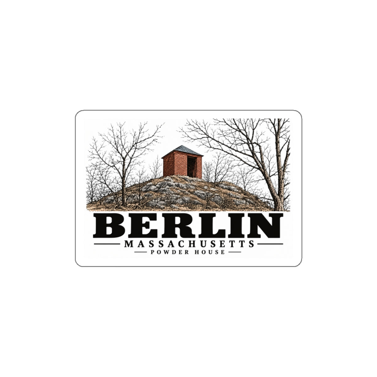 Illustrated Powder House in Berlin on die-cut sticker
