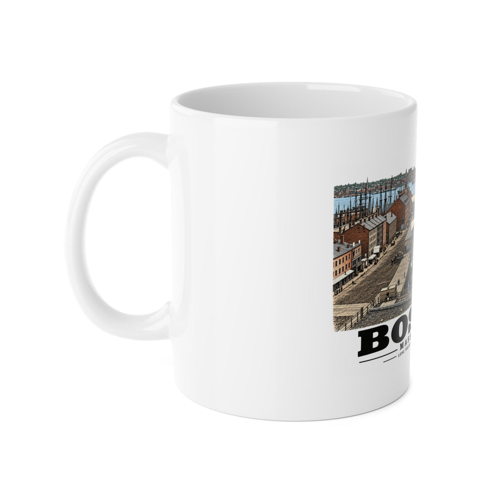 Long Wharf, from State St. block 11 oz White Ceramic Mug - Boston Harbor