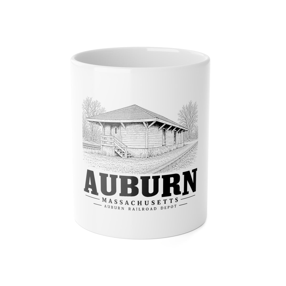 Auburn Railroad Depot 11 oz Ceramic Mug in White — front view