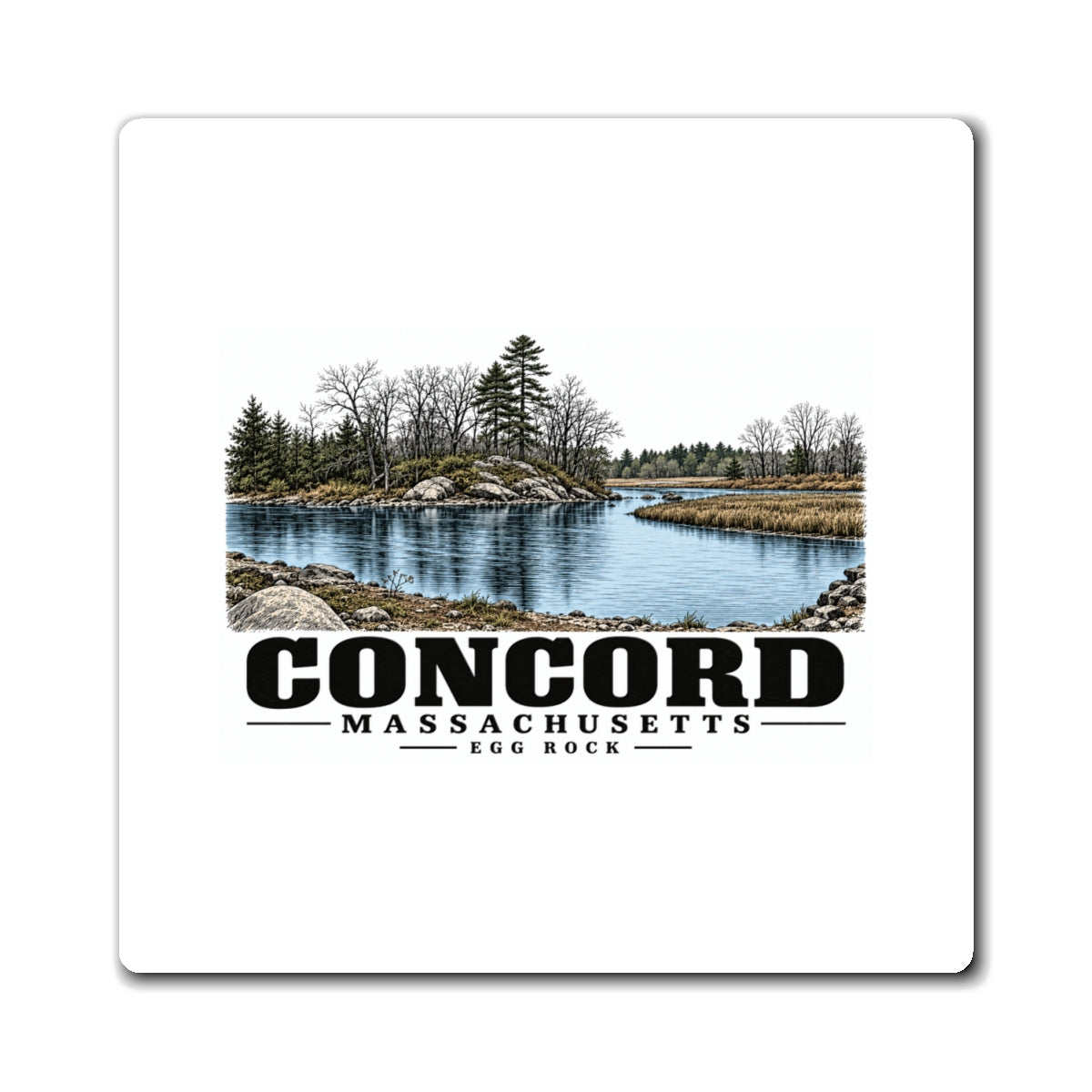 Illustrated Egg Rock in Concord on square magnet