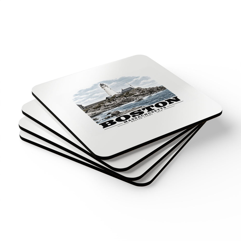 Boston Light, Boston Harbor, Mass. Cork Back Coaster Set - Boston Harbor