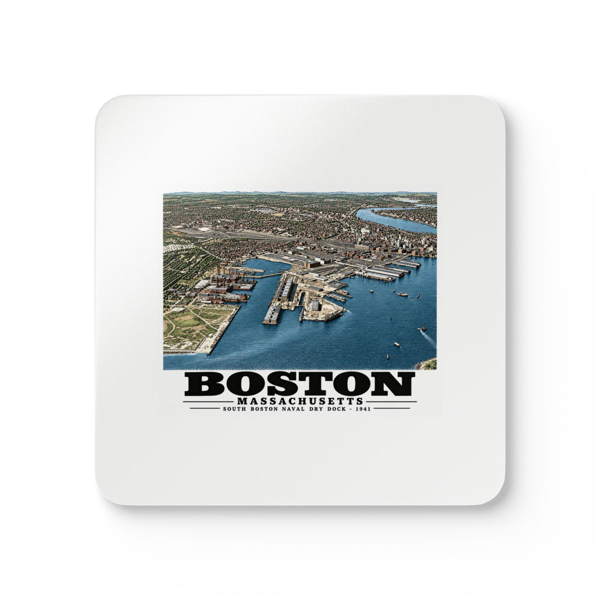 Navy Yard Annex, So. Boston, MA from East, 3000 feet Cork Back Coaster Set - Boston Harbor