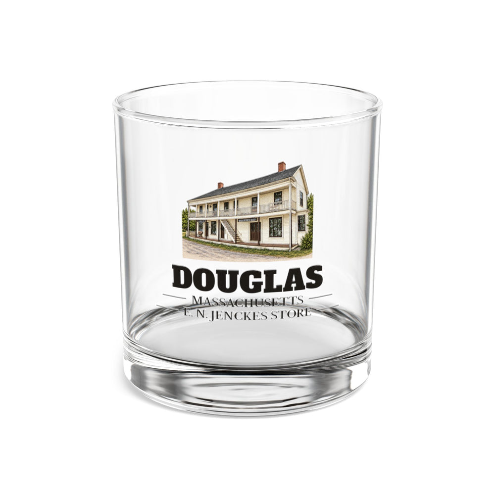 Front view of the Douglas E. N. Jenckes Store artwork printed on a clear 10 oz rocks glass