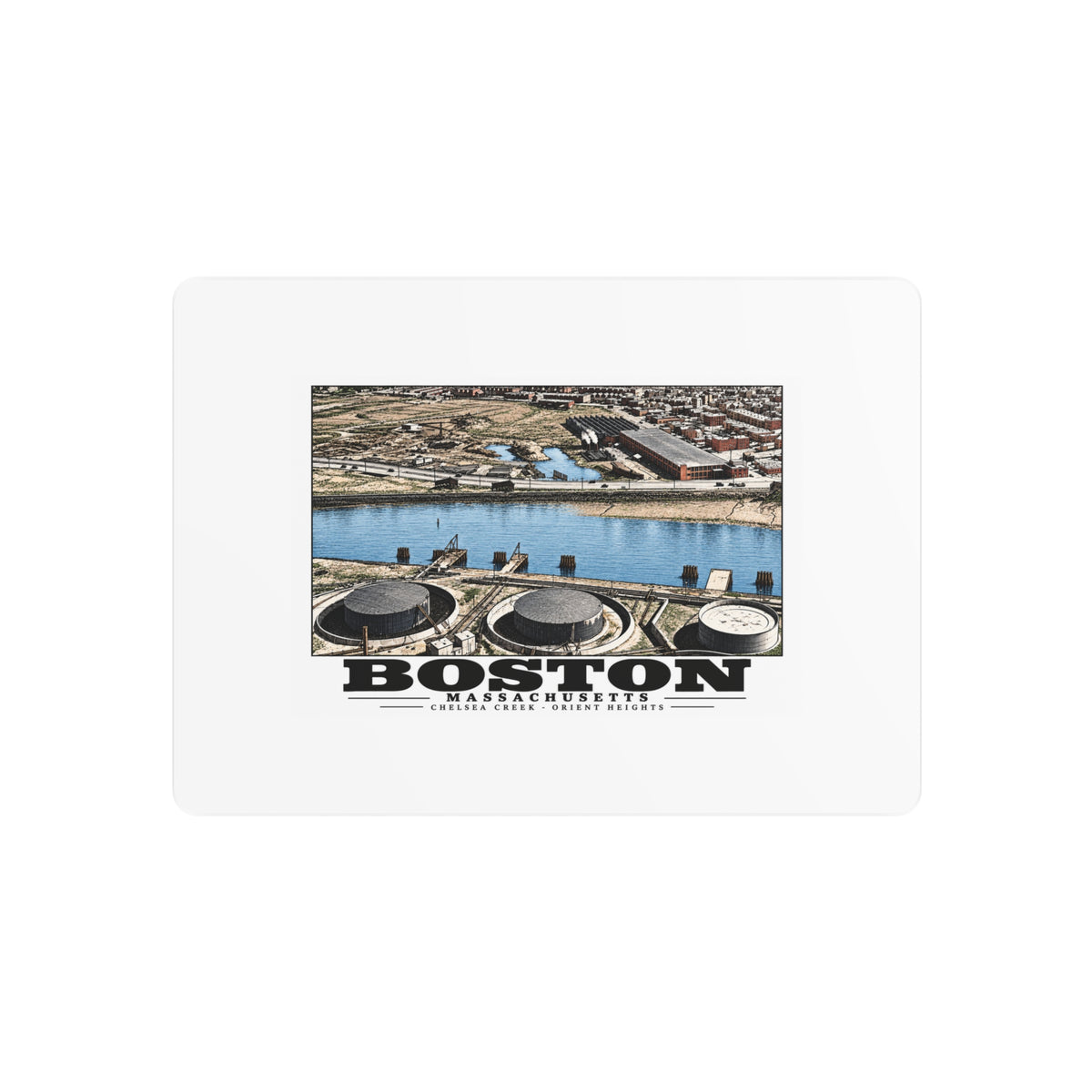 Orient Heights taken at 600 feet-Shore line, Chelsea Creek, East Boston 7 × 5 in Horizontal Metal Wall Art - Boston Harbor