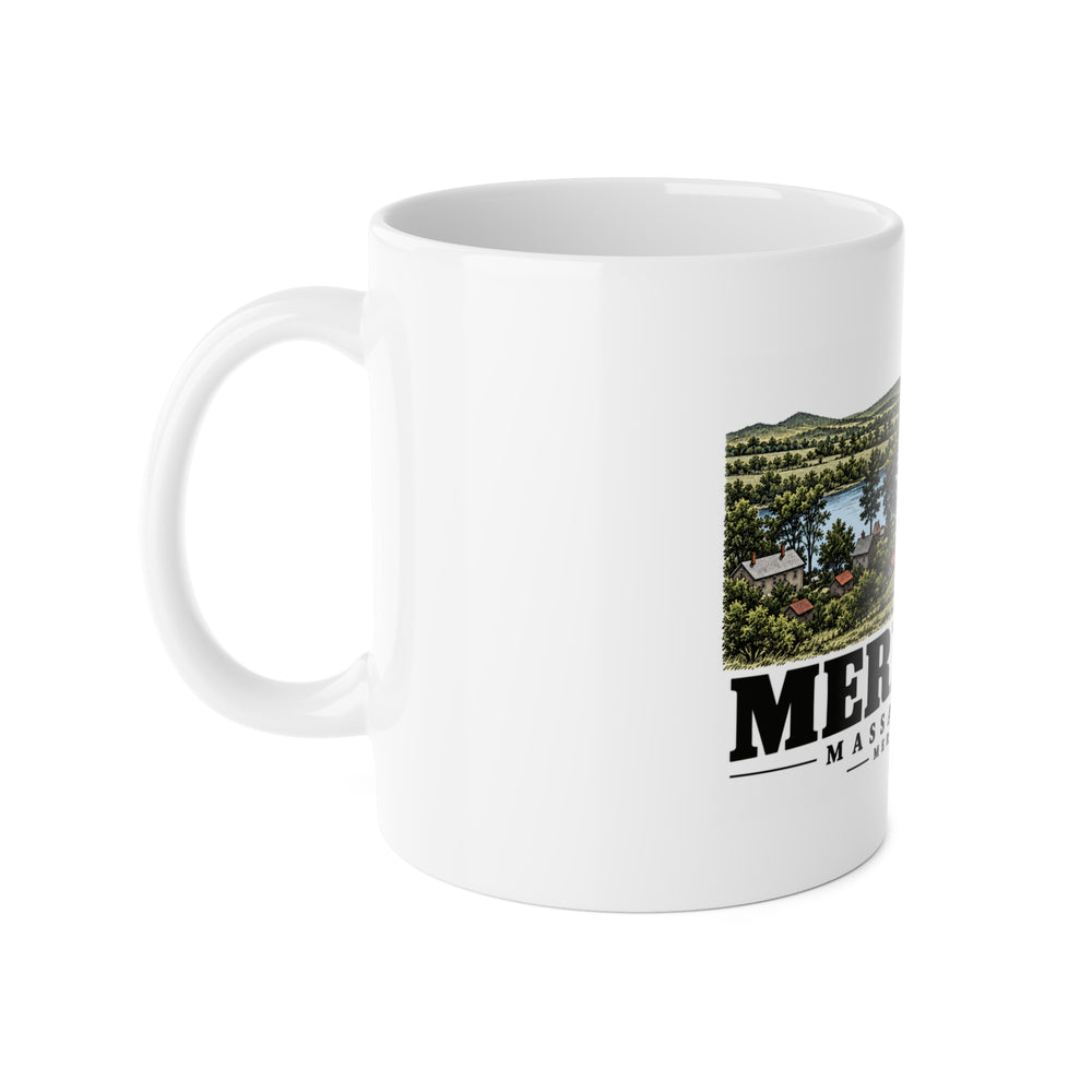 Merrimac Merrimack River west from Noyes Hill, Merrimacport 11 oz White Ceramic Mug - Merrimack Valley Goods