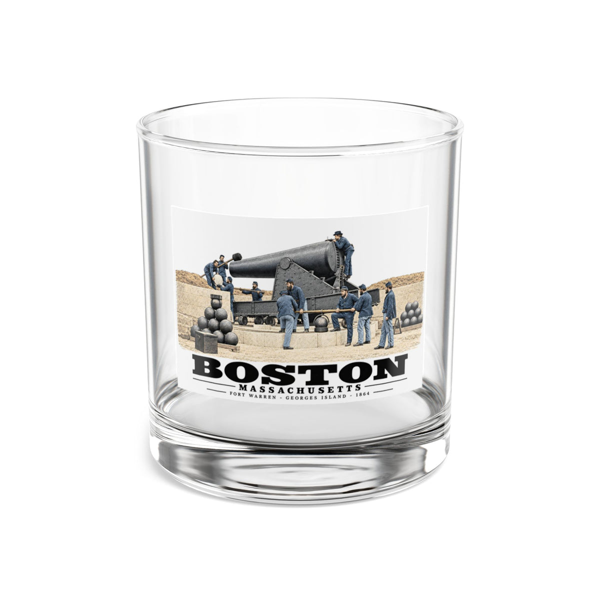 View of the 15 inch gun, Fort Warren, 1864 10 oz Rocks Glass - Boston Harbor