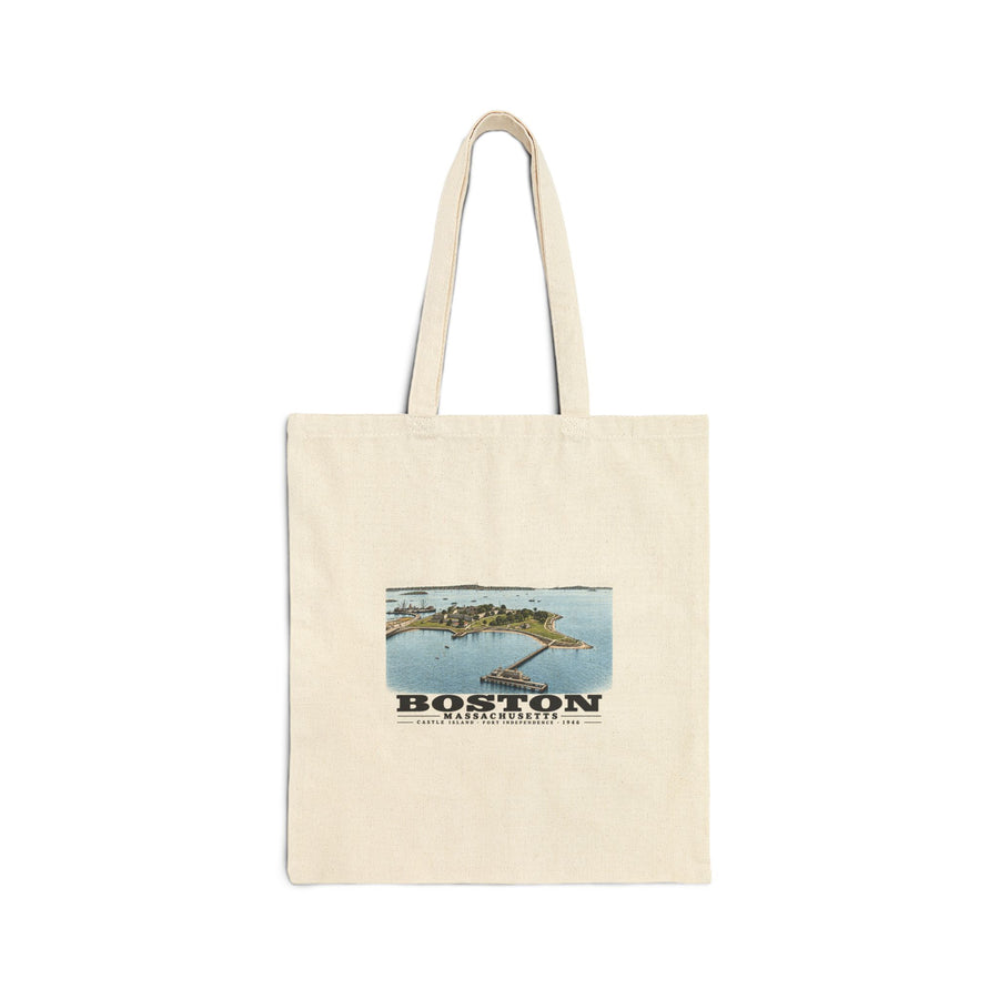 Castle Island, Boston Natural Heavy Canvas Tote - Boston Harbor