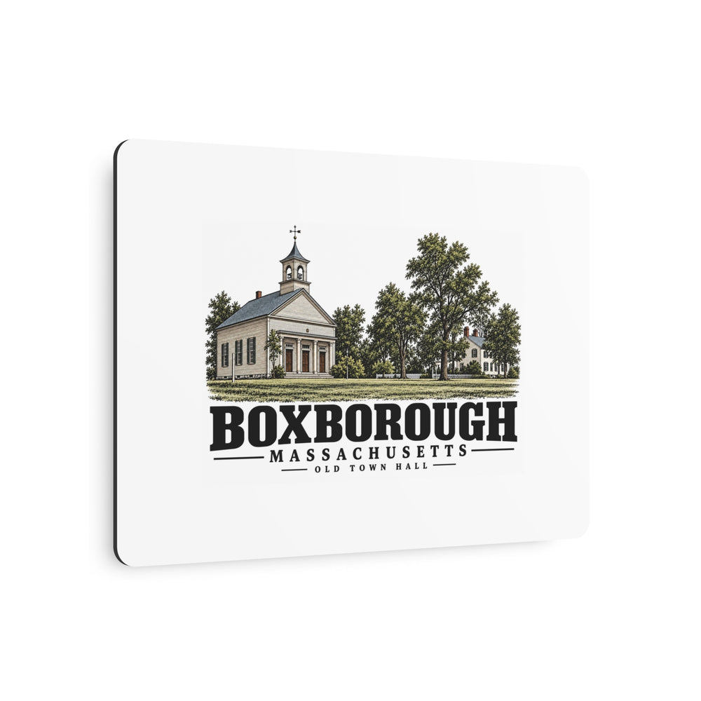 Illustrated Old Town Hall in Boxborough on metal art sign