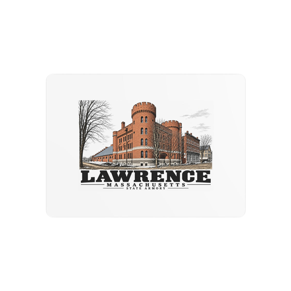 Illustrated State Armory in Lawrence on metal art sign