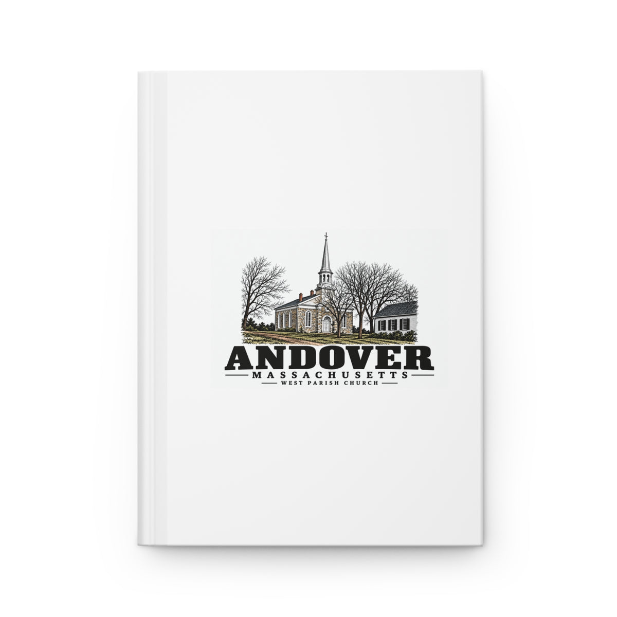 Andover West Parish Church exterior, frontispiece Matte Hardcover Journal - Merrimack Valley Goods