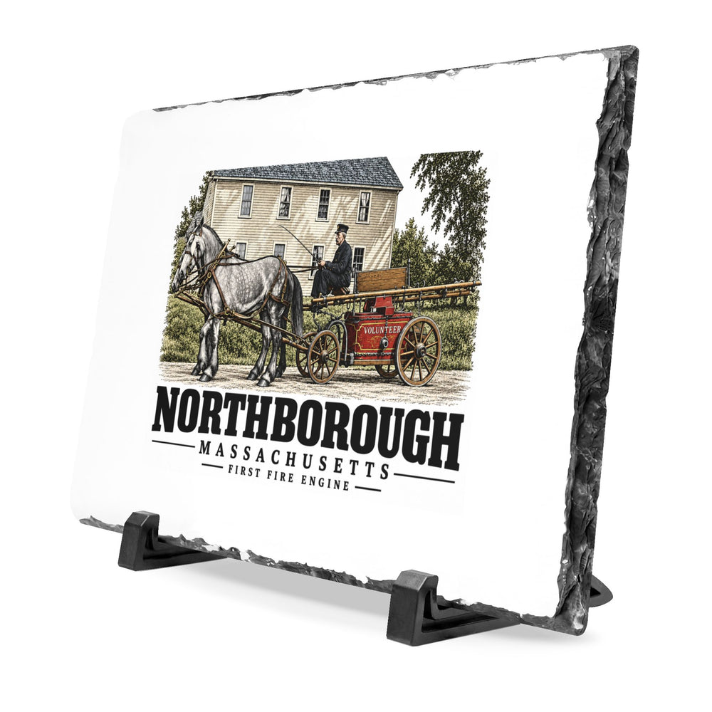 Illustrated First Fire Engine in Northborough on slate desk plaque
