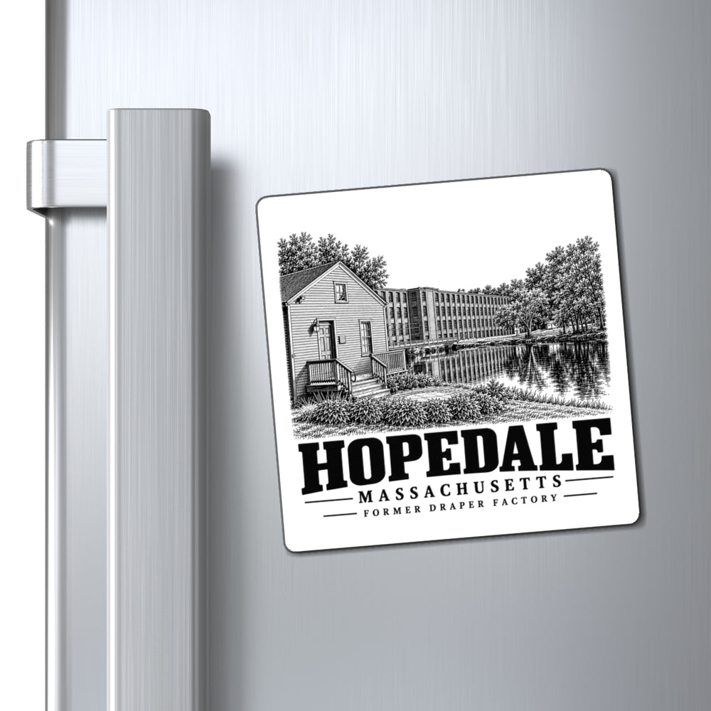 Hopedale Former Draper Factory magnet displayed on a refrigerator