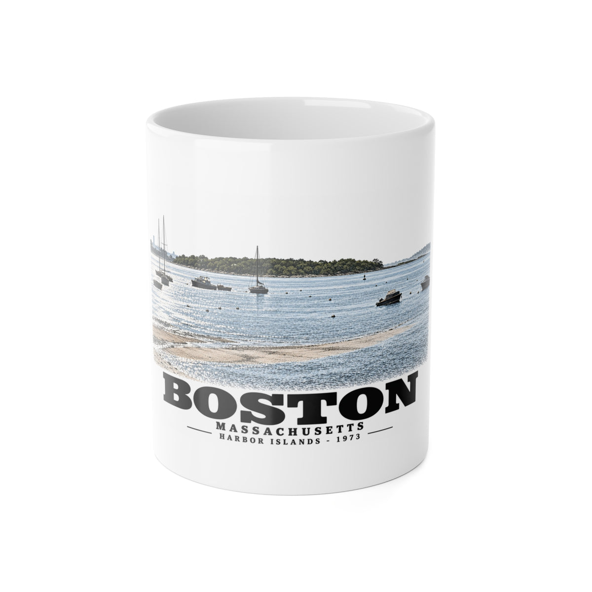 Boston Harbor Islands from Morrissey Boulevard - Toward Thompsons Island 11 oz White Ceramic Mug - Boston Harbor