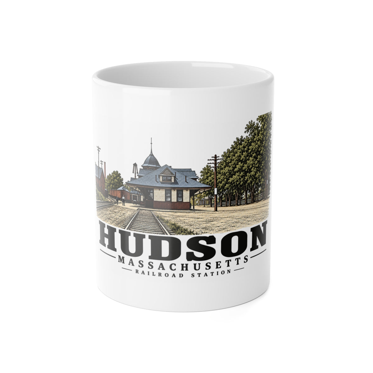 Illustrated Railroad Station in Hudson on ceramic mug