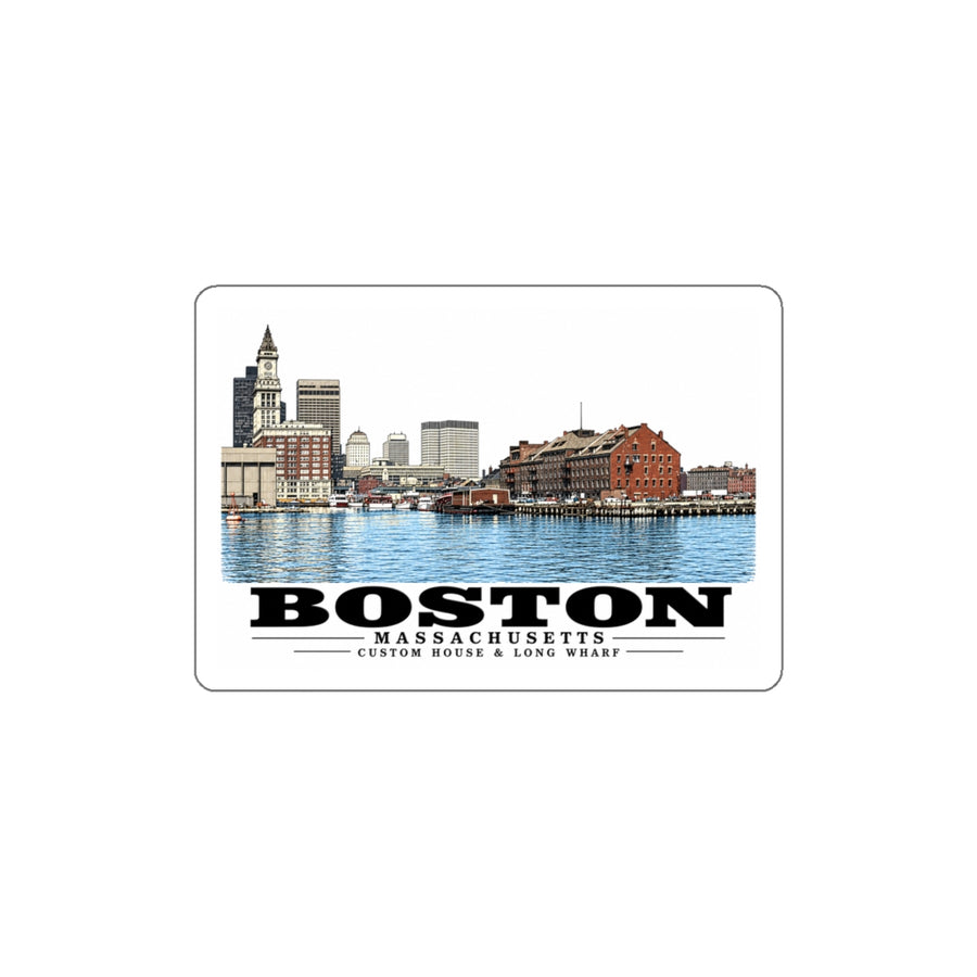 Custom House left to Long Wharf right 4 in White Die-Cut Sticker - Boston Harbor