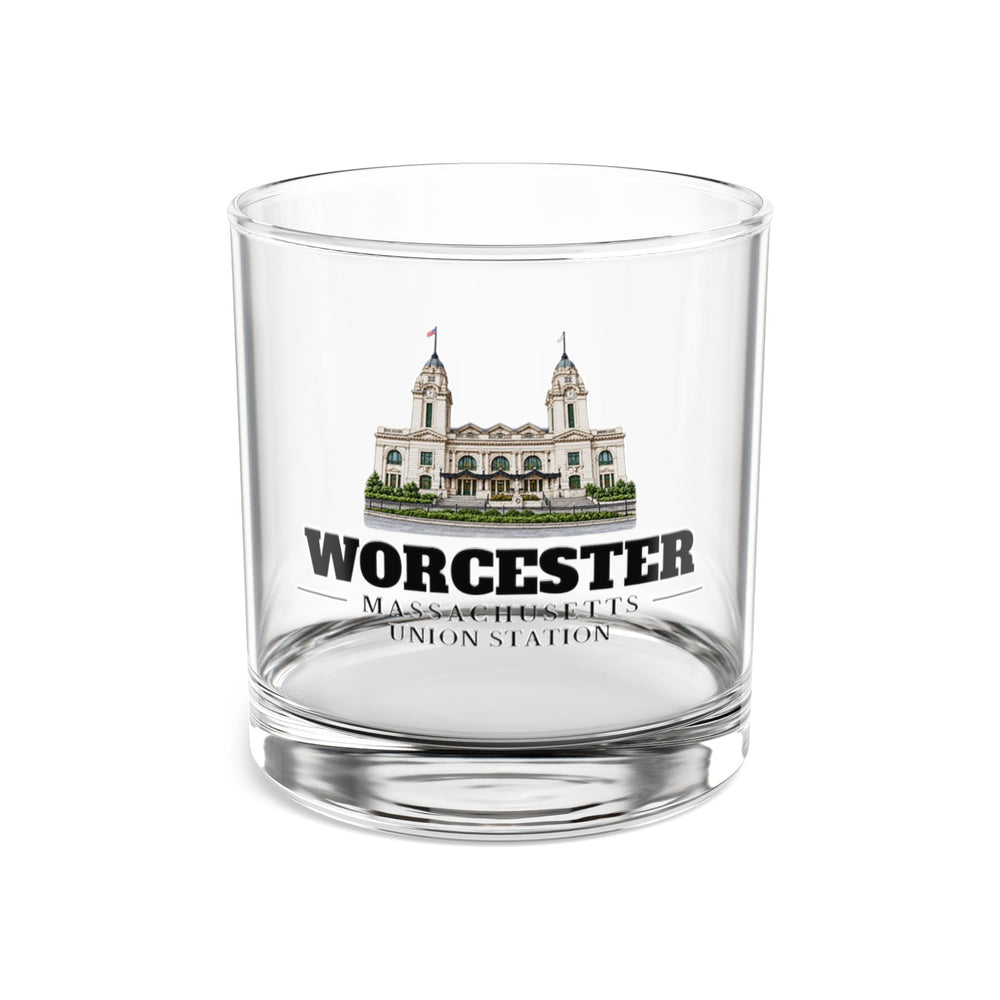 Front view of Worcester Union Station 10 oz Rocks Glass