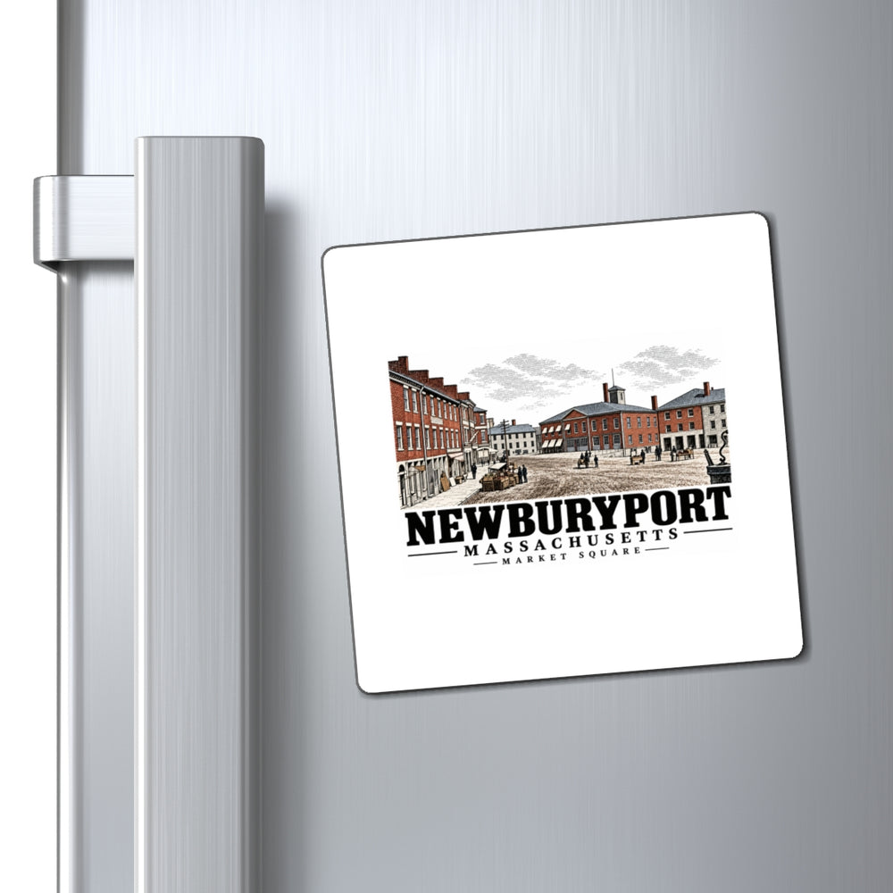Refrigerator display of Market Square square vinyl magnet, Newburyport, Massachusetts.