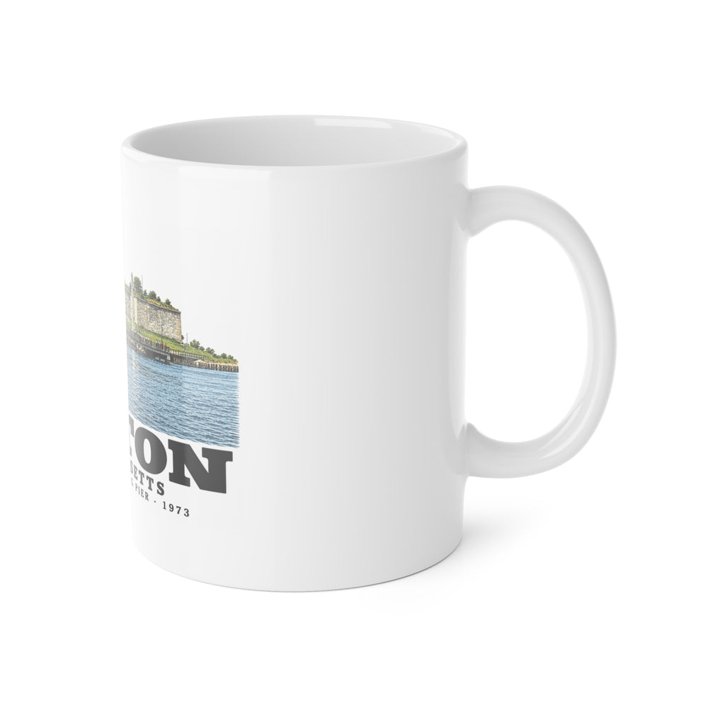 Castle Island, includes Fishing Pier 11 oz White Ceramic Mug - Boston Harbor